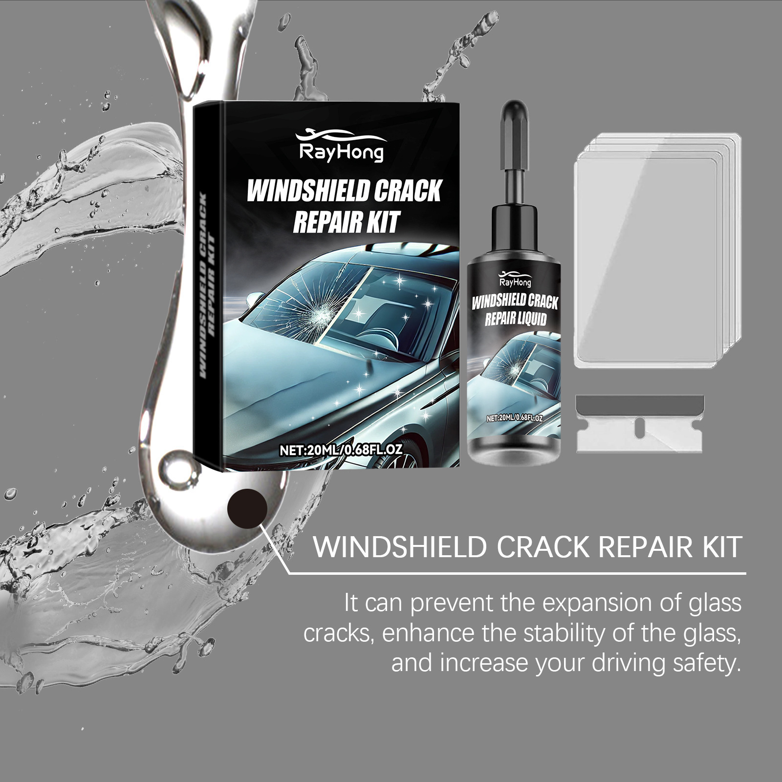 Rayhong Windshield Anti-Crack Care Kit Clear Vision Travel Car Refurbishment Kit