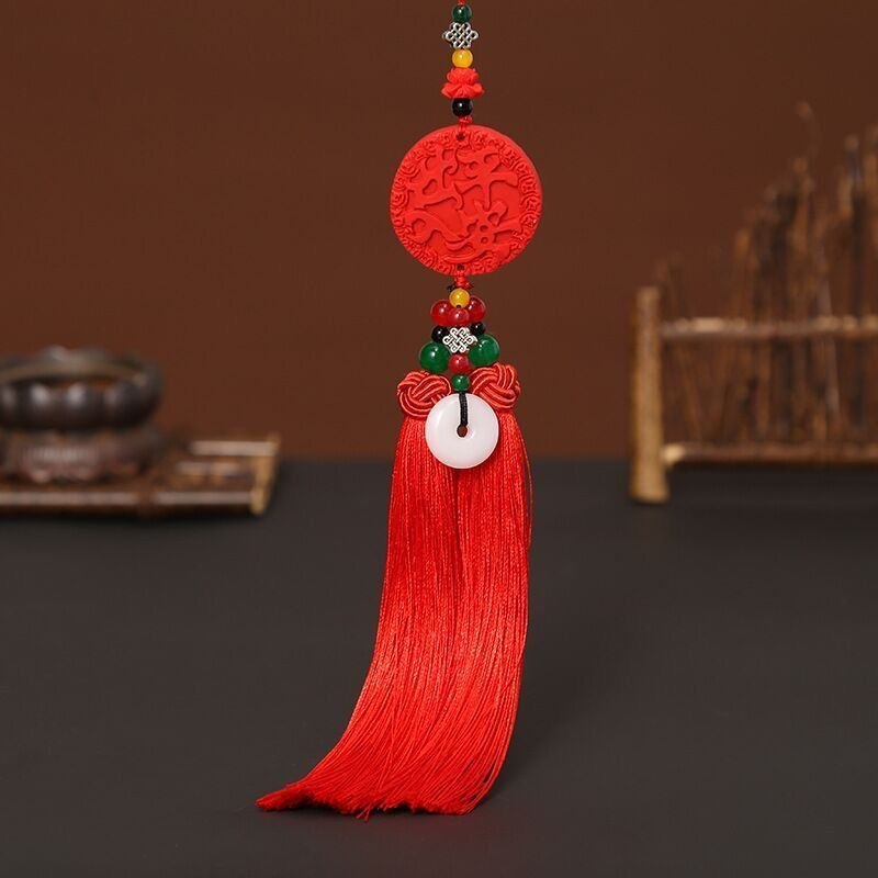 New car pendant cinnabar double-sided safe rearview mirror accessories car red Chinese knot car accessories