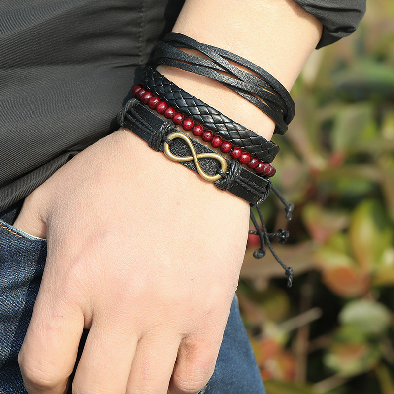 Ensemble De Bracelets En Cuir Tressé Rétro display picture 5