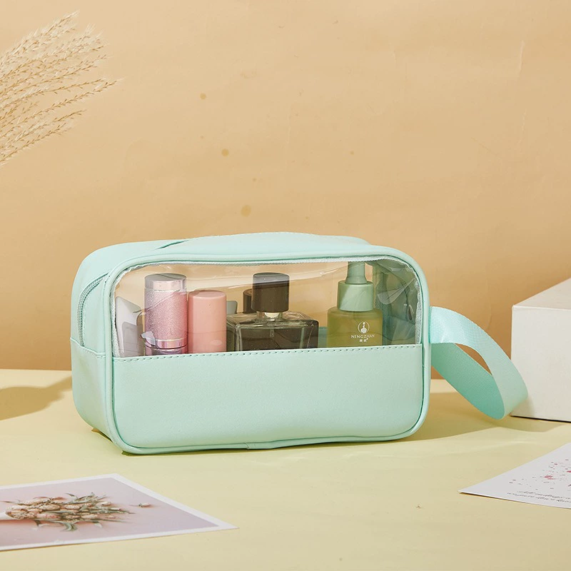 Capacious waterproof cosmetic bag PVC, polyurethane handheld organizer bag for traveling