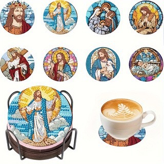 Diamante de dibujos animados almohadillas de taza letras rojas textura de madera hecha a mano puntos de perforación aislamiento térmico antideslizante diamante juguetes de pegatinas