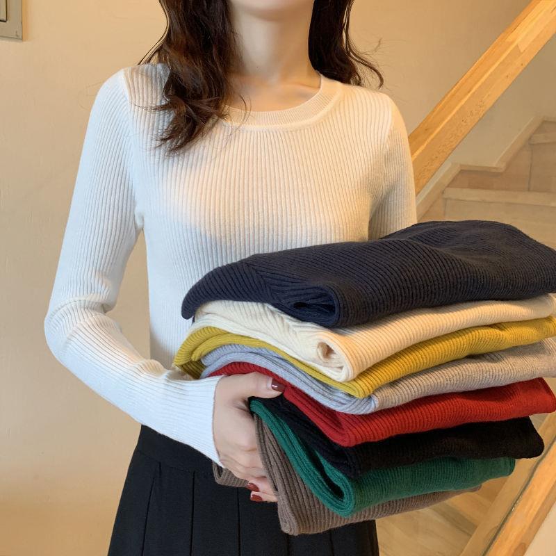 Autumn and Winter Explosions Large Size Round Neck Pullover Sweater Base Shirt Women's Chanel Style Long Sleeve All-match Slim-fit Tight Sweater