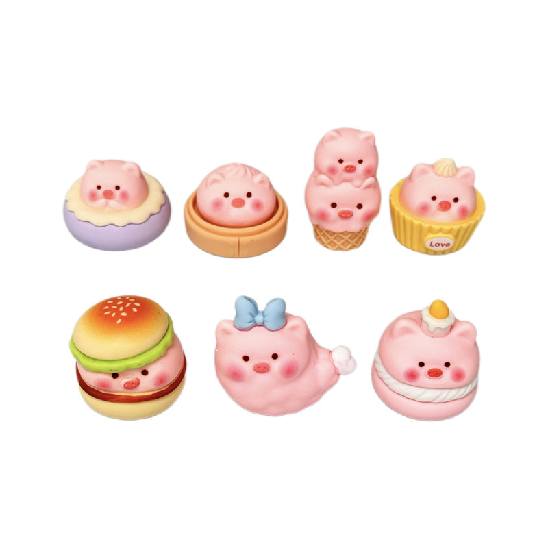漫画アフタヌーンティーピンク豚ブラインドバッグかわいい diy ジュエリーペンダントキーホルダー人形デスクトップ小さな装飾品樹脂付き|undefined
