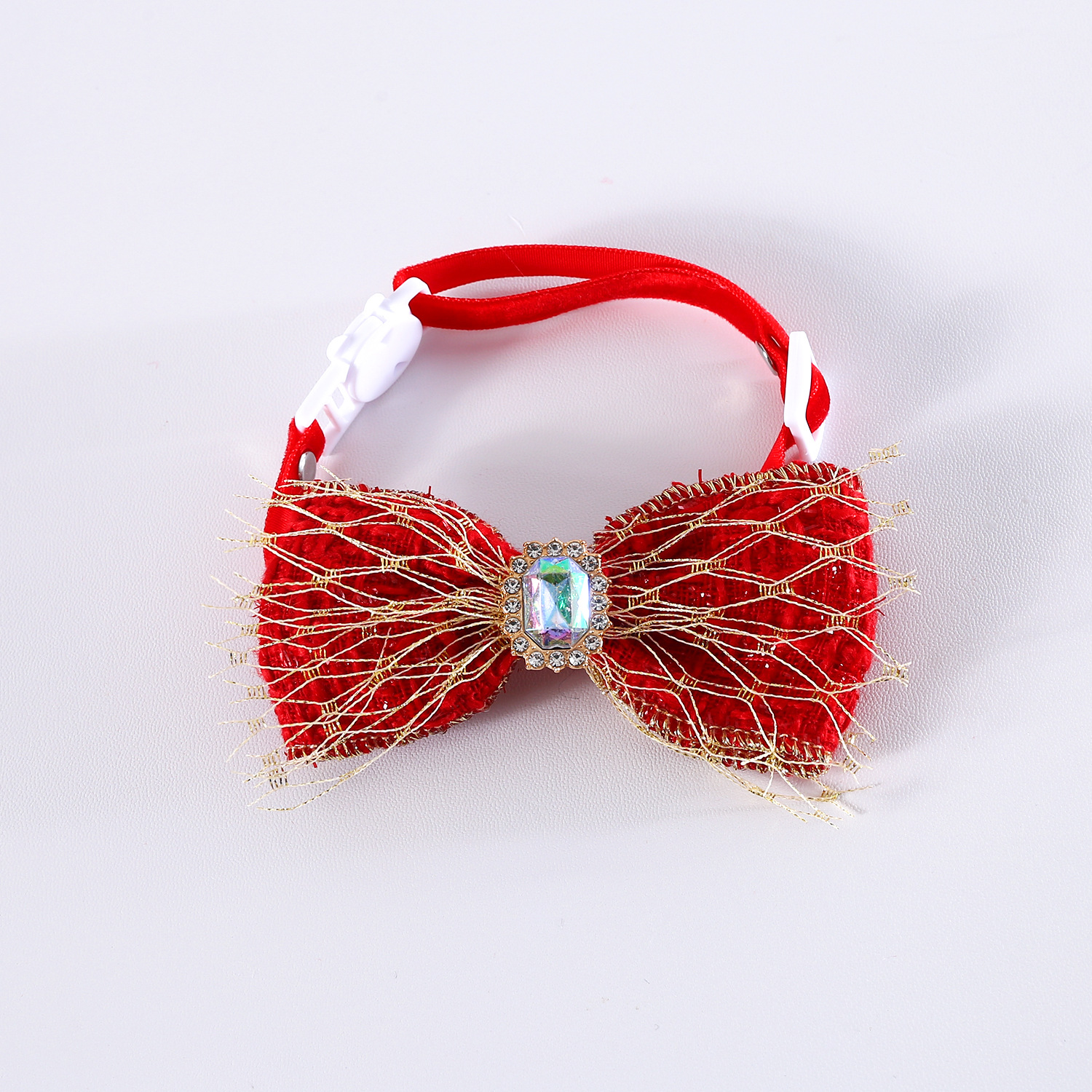 2024 Fiesta de terciopelo Phnom Penh collar de arco mascota gatos cachorros Fu corbata de diamante Accesorios de Año Nuevo Festival de Primavera