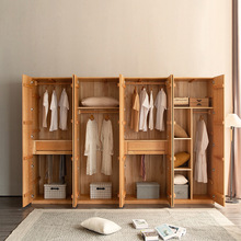 北欧简约日式原木风实木樱桃木衣柜白橡木多功能黑胡桃储物橱柜
