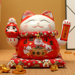 Electric hand Red lucky cat ornaments opening gifts home shop cashier front desk automatic 6.5 inch happy cat