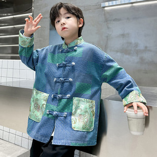 Boys' Hanfu 2025 Spring and Autumn Outfit Chinese Style Denim Jacket Children's Traditional Chinese Clothing Tang Suit New Chinese Style Formal Wear