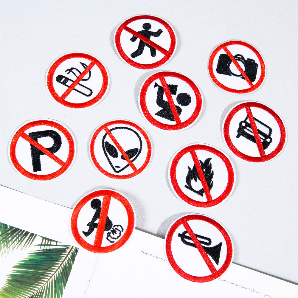 新款刺绣电脑绣花圆形刺绣红黑指示牌布贴外贸批发服装箱包搭配绣