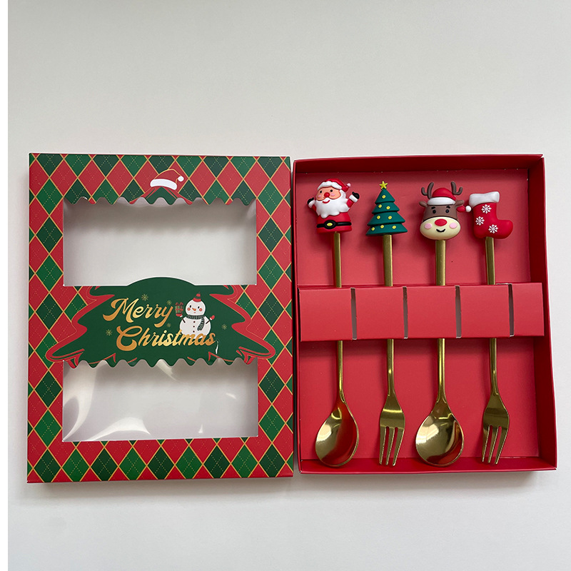 Transfronterizos encantadores conjuntos de cucharas de Navidad cucharas de café creativas cucharas de Navidad horquilla de postres horquilla de platos