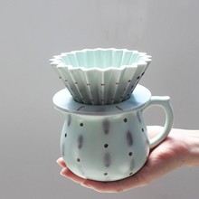 天青紫云手绘手冲浓缩陶瓷咖啡壶折纸滴滤式滤杯含托套装商务礼品