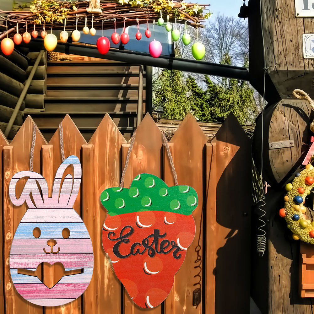 Wood Material Easter Festival Rabbit Pattern Cartoon Style, Cute Style Easter Cartoon Style Cute Rabbit Wood Party Festival Hanging Ornaments