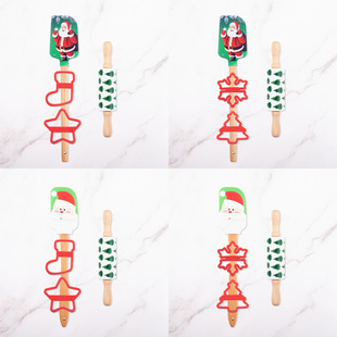 Baking Scraper Christmas Cookie Mold Silicone Butter Scraper Wooden Handle Scraper Cake Cream Baking Set