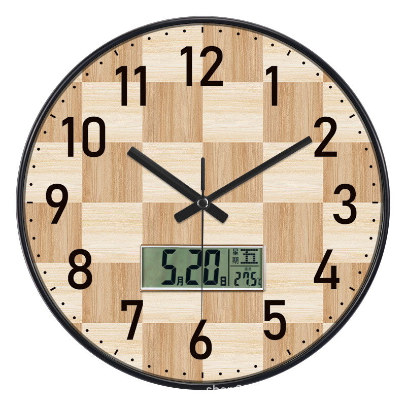 Reloj de pared creativo estilo nórdico - Con display de temperatura y calendario - Silencioso - Para sala de estar y dormitorio - Diseño atmosférico
