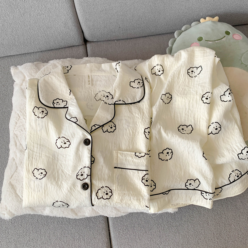 Nube de algodón para parejas pijamas de primavera y otoño de mujeres de manga larga red de alta sensación de tamaño grande hombre ropa de hogar suelta verano