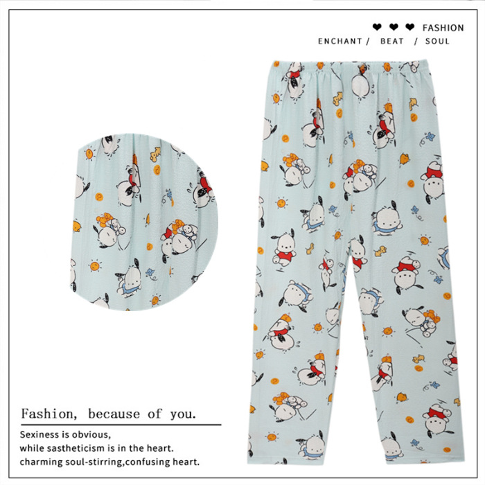 Pantalones de dibujos animados lindos pantalones de pijama elásticos de cintura estudiantil en casa pantalones largos de primavera y otoño de verano para mujeres pantalones casuales