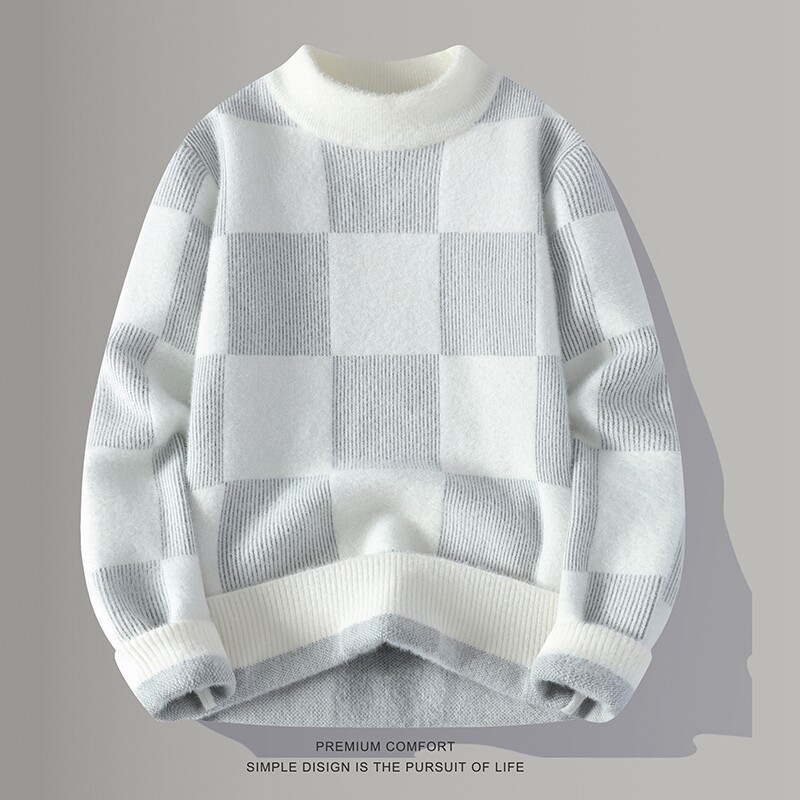 Cross-Border Hot Item: Men's High-Quality Mink Velvet Color-Blocked Half-Turtleneck Sweater, Knitwear, Knitted Sweater