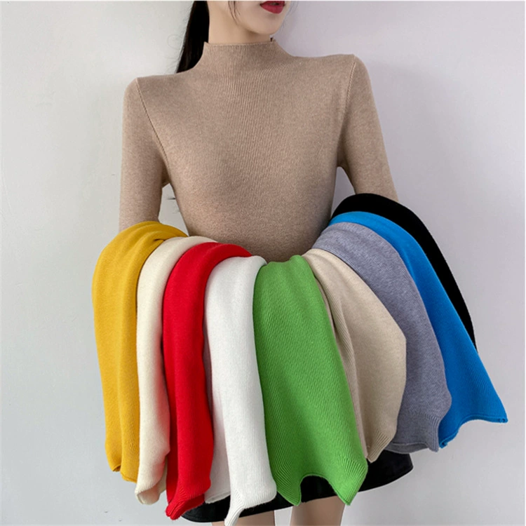 Женский свитер с воротником-стойкой, новая модель весна-осень 2025, приталенный, универсальный, стильный топ, трикотаж с длинным рукавом.
