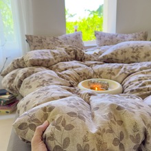 A类简约高克重提花亚麻皱皱纱四件套双人被套床单学上宿舍三件套