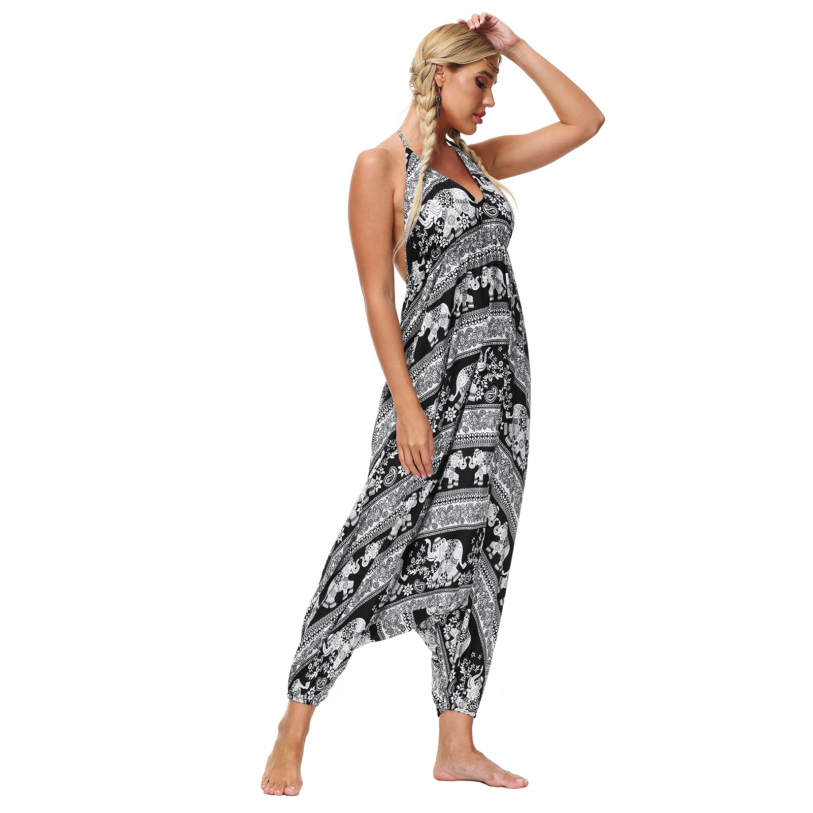 elephant digital printing strappy halter jumpsuit wholesale women s clothing Nihaostyles NSMDF67675