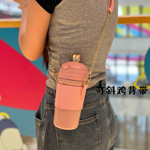 Internet celebrity cute angel bunny cup vacuum insulated cup for men and women water cup with pop-up lid stainless steel straw