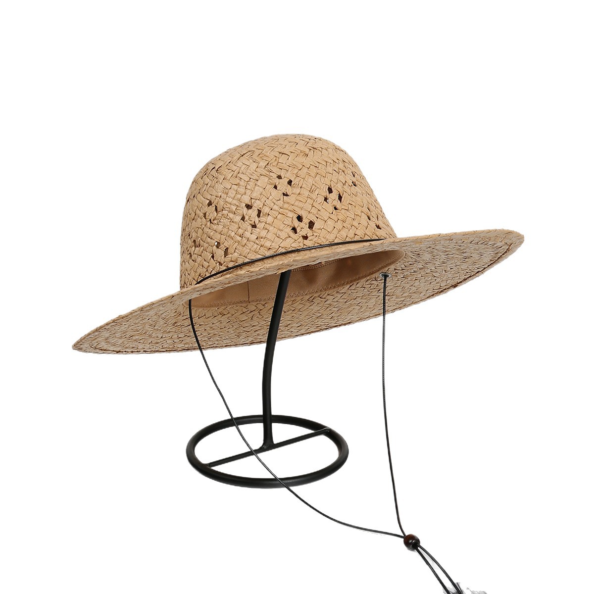 Sombrero de Paja Infantil para Sol de Tejido de Paja, Calado con Cordón para Playa image 6