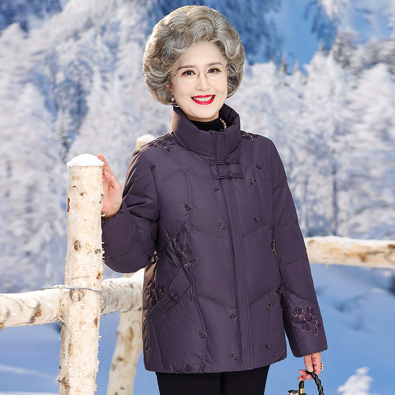 90 бархат белая утка пуховик среднего и пожилого возраста принт