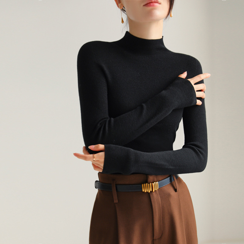 Gray 100% Wool Classy Half Turtleneck Knitwear for Women in Autumn and Winter Slim Fit Inner Layering Shirt Seamless One-Piece Knitwear Gray 100% Wool Classy Half Turtleneck Knitwear for Women in Autumn and Winter Slim Fit Inner Layering Shirt Seamless One-Piece Knitwear