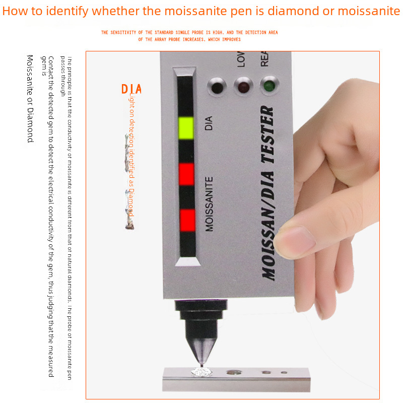A thermal conductivity tester for moissanite, diamond, and moissanite hardness tester for testing, testing, and identifying the authenticity of diamonds.