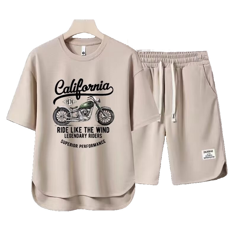 Men's Clothing 2024 Waffle Casual Summer Suit Men's Loose Teen Short sleeved T shirt Shorts Handsome Two piece Suit_desvips.com