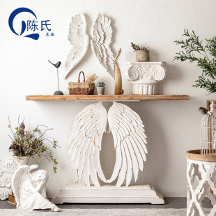 American Style Retro Entrance Table Light Luxury Home Entrance Door-to-Door Wall End View Table Angel Wings Corridor Table Table