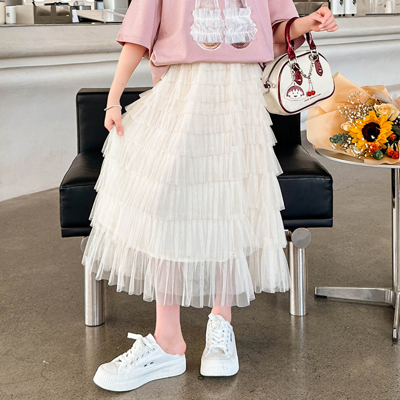 Girls' Semi-Skirt 2024 Spring and Autumn New Fashion Young Lady Stylish Dress Summer Medium Length Cake Skirt Spring Outfit Semi-Skirt