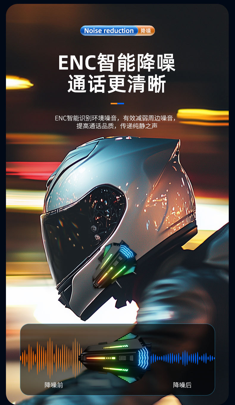 Cool Colorful Rgb Light Effect Motorcycle Helmet Bluetooth Headset 6.0 Group Chat Music Sharing Intercom Helmet Headset