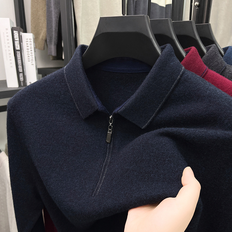 2025 Autumn and Winter New All-Wool Lapel Zipper T-Shirt Versatile Casual Men's Knitted Bottoming Shirt 2025 Autumn and Winter New All-Wool Lapel Zipper T-Shirt Versatile Casual Men's Knitted Bottoming Shirt