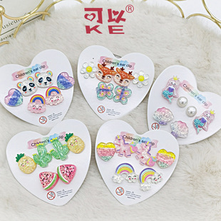 Cross-Border Hot Selling Iron-Attracting Ear Clips Cute Resin Ear Clips Without Piercings New Children's Cartoon Ear Clips Earrings Wholesale