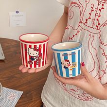 可爱条纹猫咪陶瓷杯情侣款卡通马克杯大容量高颜值早餐杯牛奶杯子