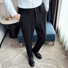 裤子男直筒毛呢小西裤长裤商务职业正装韩版修身小脚裤九分西装裤