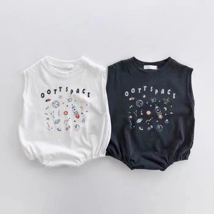 Korean Style Children's Clothing Newborn Baby Pure Cotton Galaxy Universe Short-Sleeved Romper Ultra-Thin Soft Bodysuit