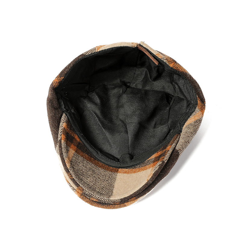 Plaid casquillo enarbolado otoño y el invierno de lana hacia adelante sombrero artístico retro sombrero de los hombres y las mujeres boina Amazon sombrero