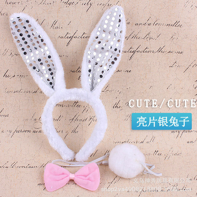 Tocado de rendimiento animal tocado de conejo accesorios lindo pequeño conejo blanco oreja diadema pajarita cola conjunto de tres piezas