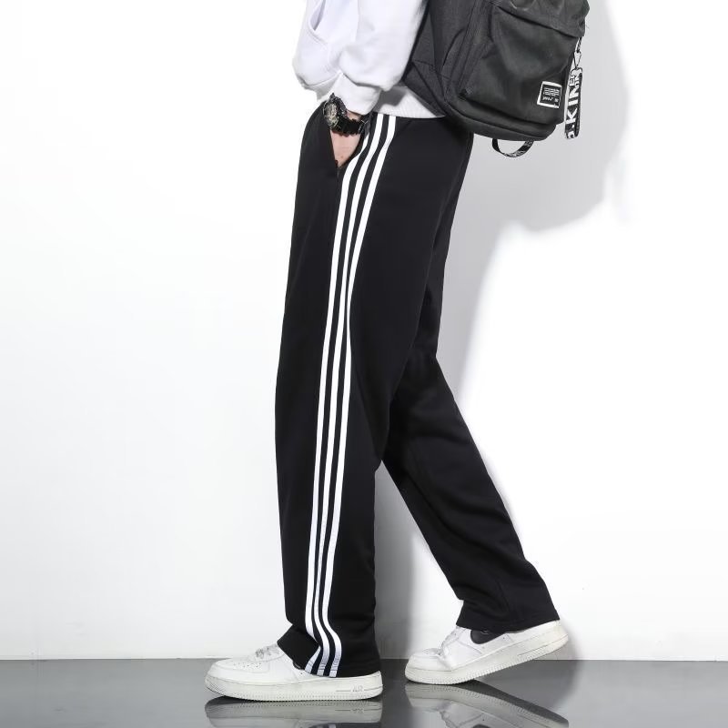 Pantalones casuales de otoño e invierno para estudiantes, pantalones deportivos con forro polar, pantalones deportivos con tres rayas, pantalones holgados de pierna recta para hombre, pantalones con cintura elástica