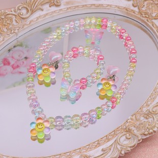 Children's Beaded Necklace Bracelet Cute Cartoon Dopamine Color Little Girl Necklace Girls' First Jewelry suit