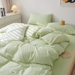 Package of 4 pieces of Washable Cotton Bubble Fabric, Japanese Minimalist Solid Color Bedspread Set with Cotton Coverlet for Dormitory, Sold as 3 Pieces