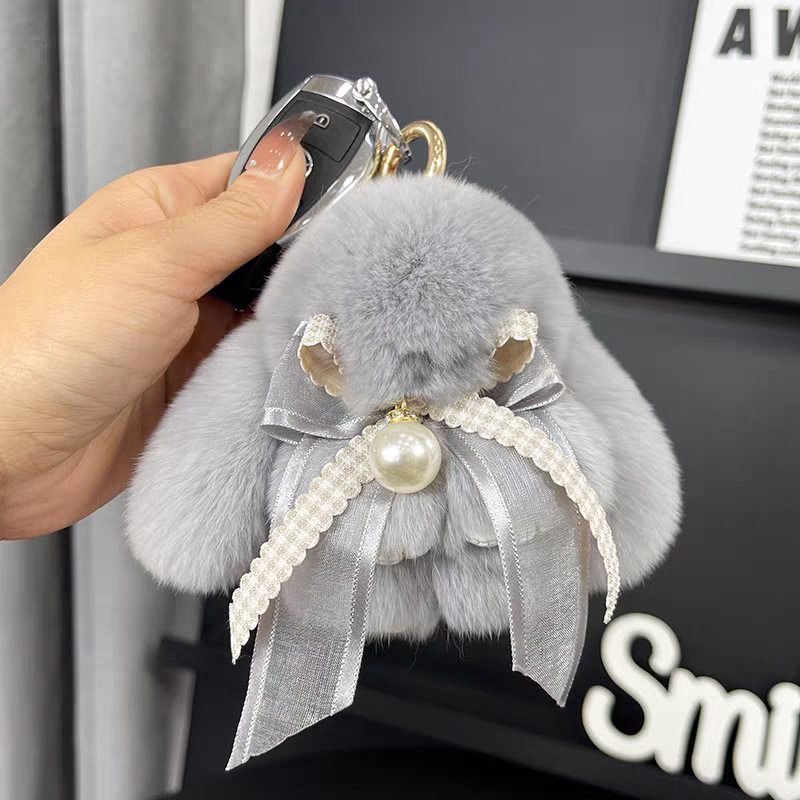 Cute imitación de conejo peludo arco pequeño conejo llavero de automóvil colgante in peluche muñeca mochila colgante