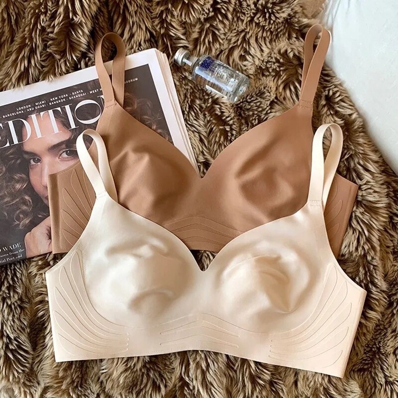 Rabbit Ears Milk Skin Seamless Intimates Women's Push-up Anti-sagging Big Breasts Show Small Summer Thin Small Breasts Wire-free Bra