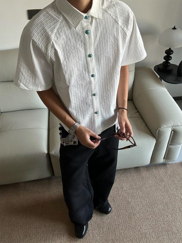 Tears of the Ocean Shirt Men's Summer Old Money Style Boxy Fit Short-Sleeve Turquoise Cleanfit Shirt Jacket