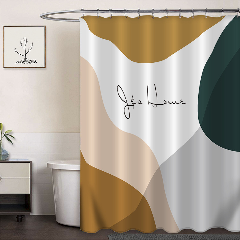 Cortina de ducha de poliéster impresa con hebilla de cortina de ducha de plástico baño cuarto de baño cortina de partición impermeable a prueba de moho