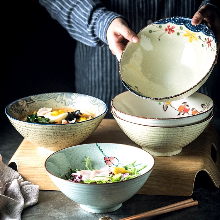 Noodle Bowl Household 2025 New Ceramic Large Bowl Noodle Soup Bowl Conical Bowl Soup Bowl Japanese Ramen Bowl Underglaze Color