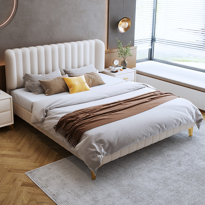 现代简约风实木床软包靠背1.5m单人床轻奢风1.8m双人大床卧室家用