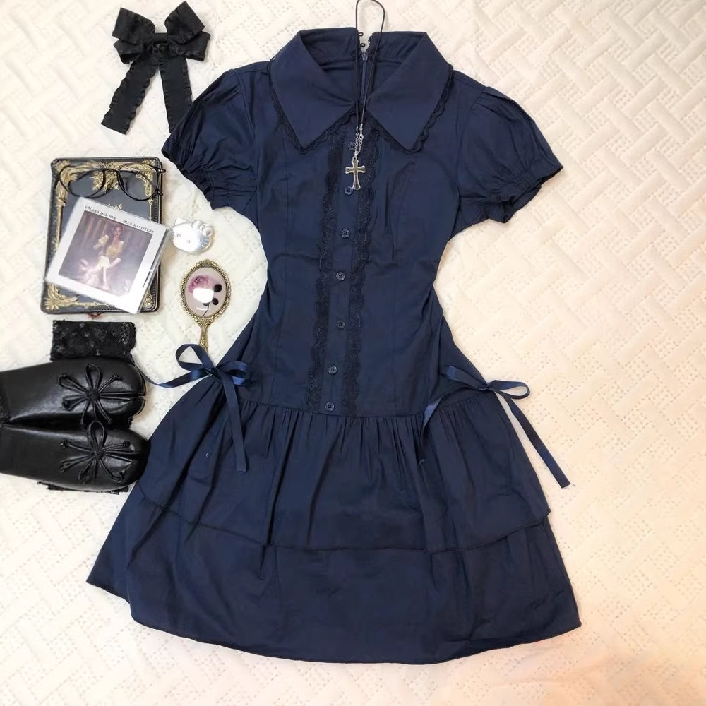Retro lace blue dress
