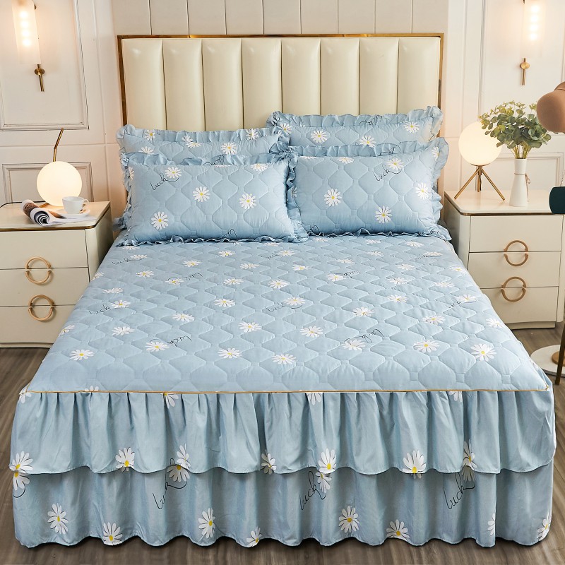 Transfronterizos encaje vestido de cama de estilo coreano encaje de algodón grueso cama de filamento molienda cama de acolchón polvo cubierta de cama al por mayor